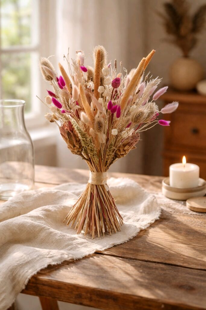 Droogbloemen boeket Luxe roze